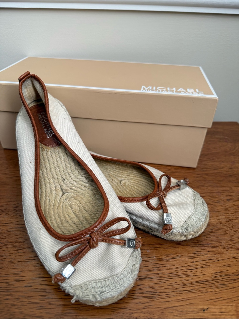 Michael Kors Women's Ivory Canvas Espadrille Ballet Flats